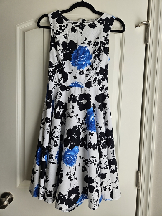 Grace Karin Other - Grace Karin White Dress with Black Floral and Blue Rose Accents